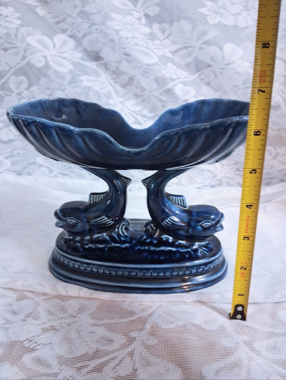 Vintage Devonway Kingsbridge Art Deco Fish Dish Bonbons Trinket Soap Cobalt Blue - Picture 10 of 12
